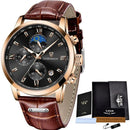 Relógio Masculino Casual de Luxo em Couro - LIGE Aqua Lux