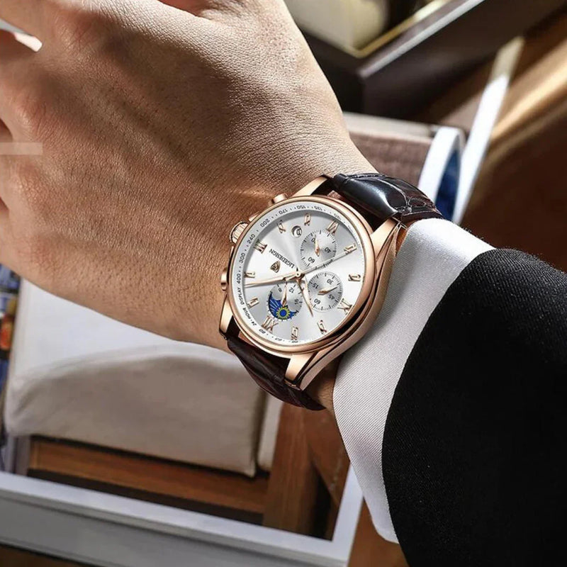 Relógio Masculino Casual de Luxo em Couro - LIGE Aqua Lux