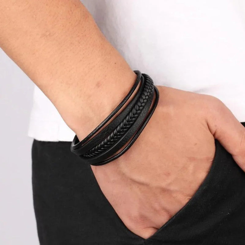 Pulseira de Couro Masculina - Aureus Leather - Elegância em Camadas